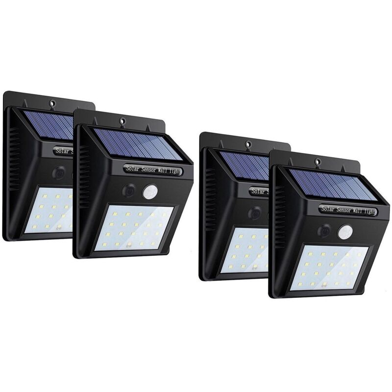 foto del prodotto bs tempo di saldi 4 x faro 20 led con pannello solare e sensore di movimento faretto crepuscolare