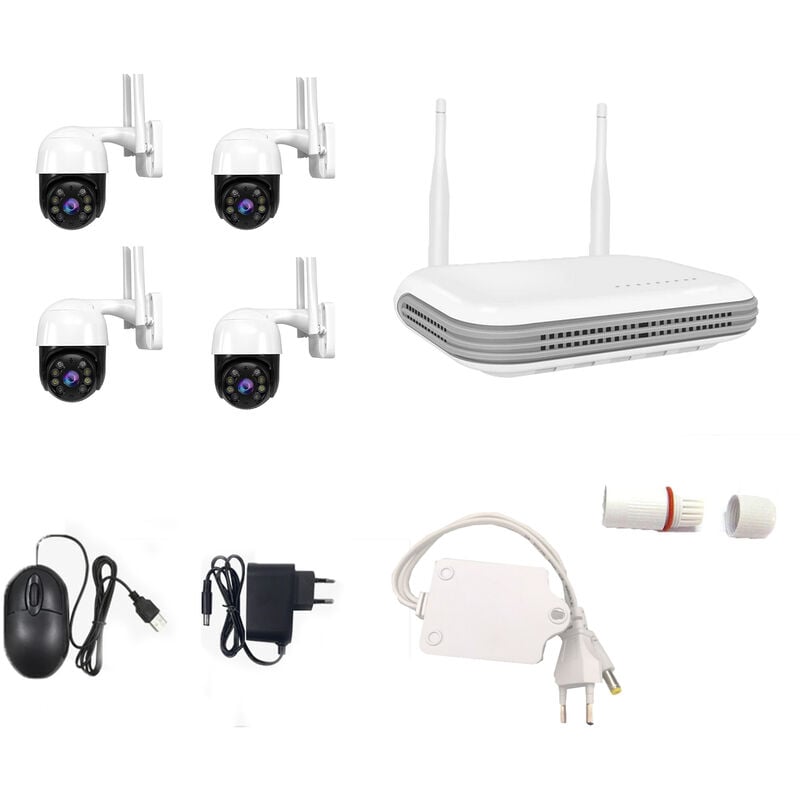foto del prodotto bs videosorveglianza wi fi sicurezza esterna kit 4 telecamere infrarossi modem 2.4g