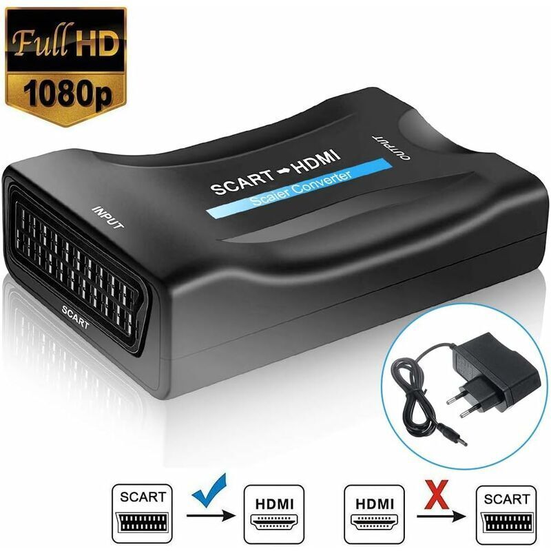 foto del prodotto bsr lablanc convertitore da scart a hdmi, 1080p 720p, compatibile con hdtv stb vhs xbox ps3 sky dvd blu ray