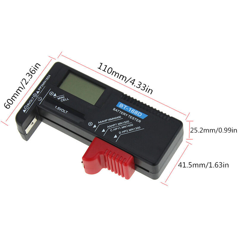 foto del prodotto bt 168d tester digitale per batterie volt checker tester da 9 v, batteria a bottone aaa ricaricabile da 1,5 v aaa aa cd test batteria universale,