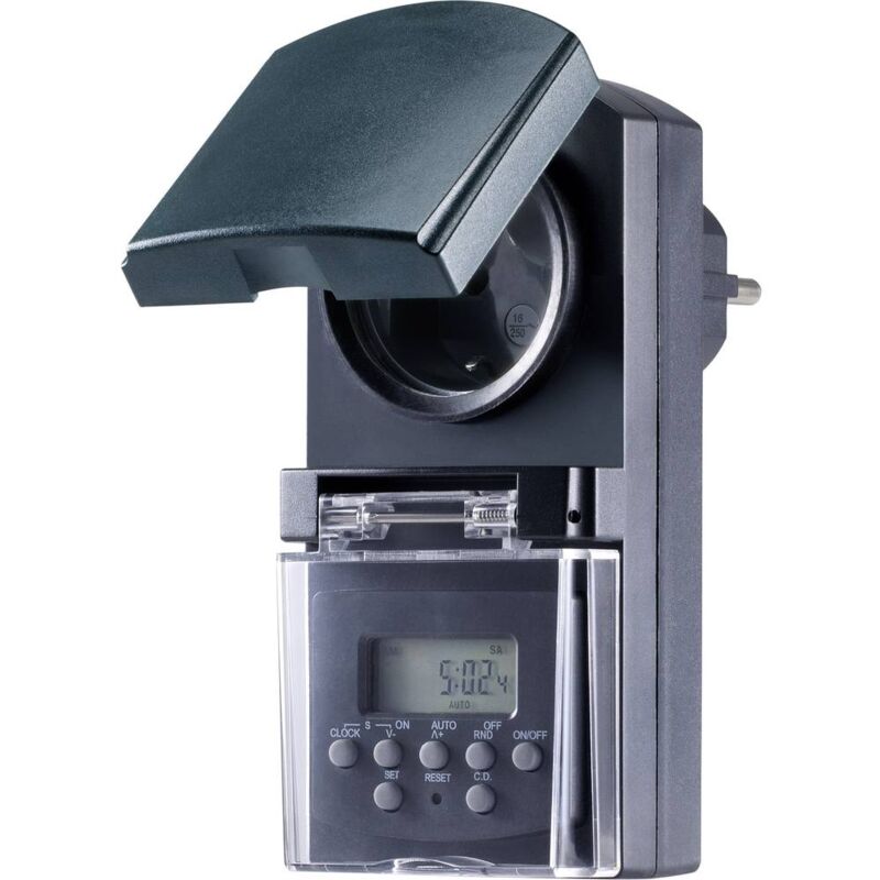 foto del prodotto bt 2106308 timer a spina analogico digitale settimanale 1800 w ip44 funzione di conto alla rovescia, funzione basetech