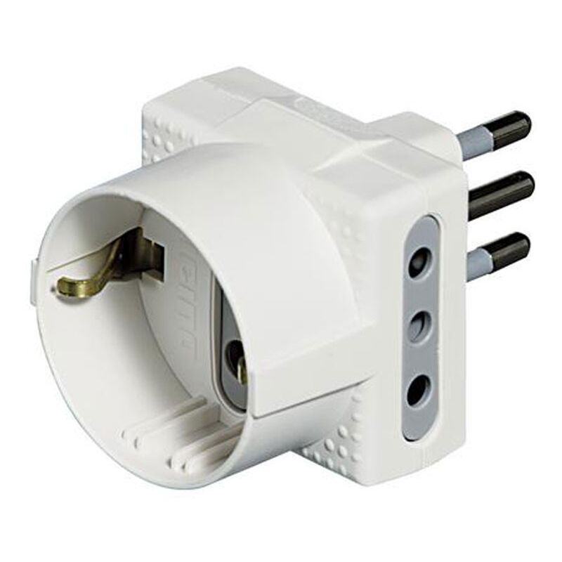 foto del prodotto bticino adattatore triplo tris presa tedesca 2 prese 10a spina 10a bianco s3610de