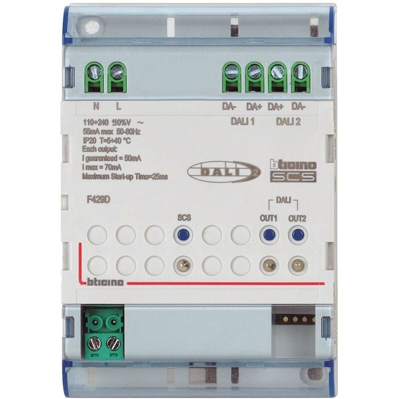foto del prodotto bticino dimmer dali e dali2 con 2 uscite indipendenti fino a 32 reattori f429d