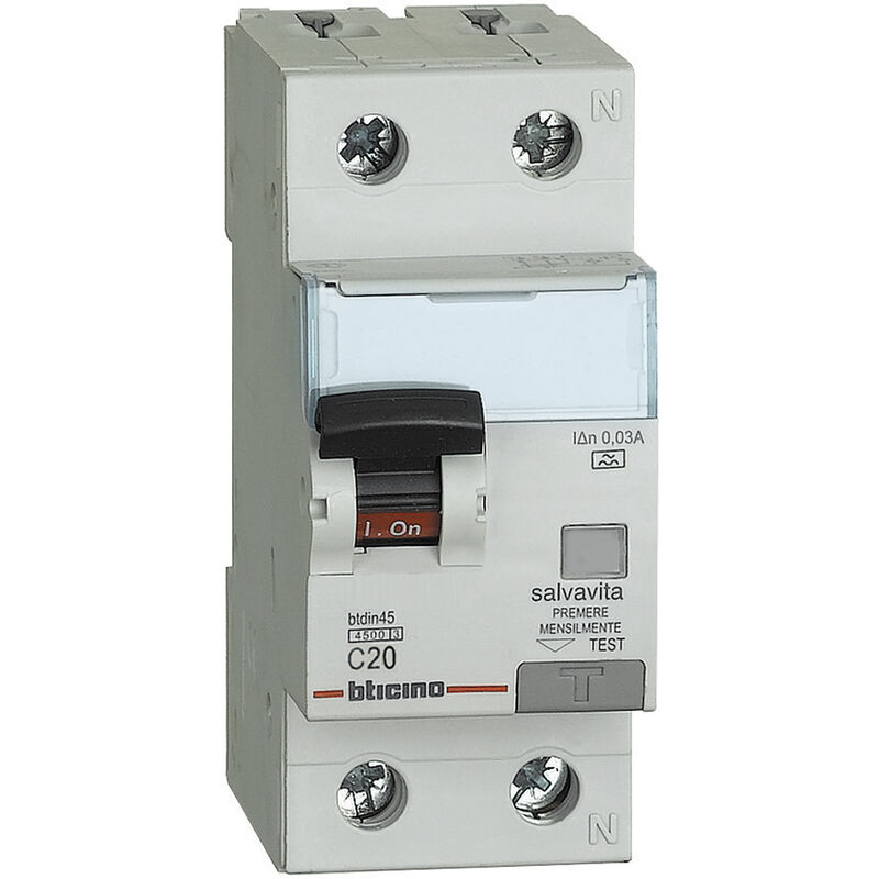 foto del prodotto bticino ga8813a20 interruttore magnetotermico differenziale salvavita tipo a c20 1p n 4.5ka