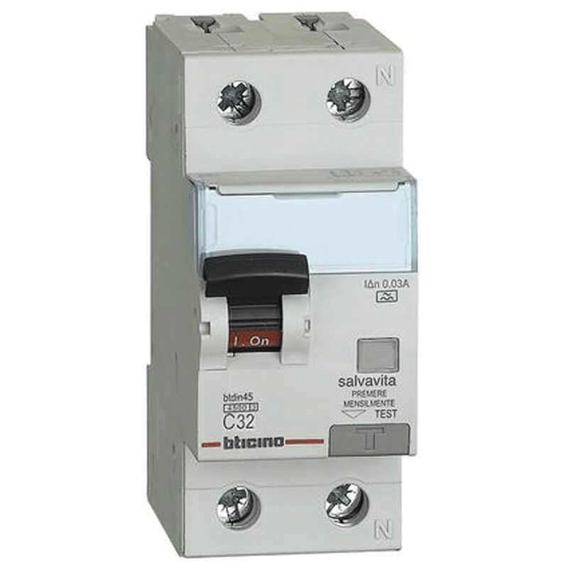 foto del prodotto bticino interruttore magnetotermico differenziale 1p n 32a 30ma tipo a 4,5ka 2 moduli ga8813a32