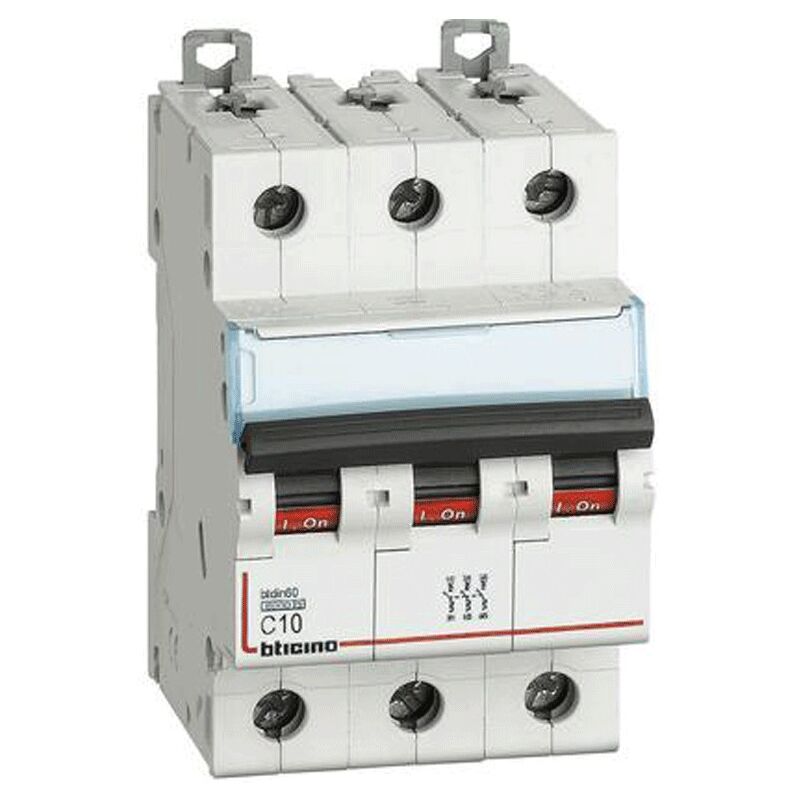 foto del prodotto bticino magnetotermico 3 poli 10a curva c 6ka fn83c10