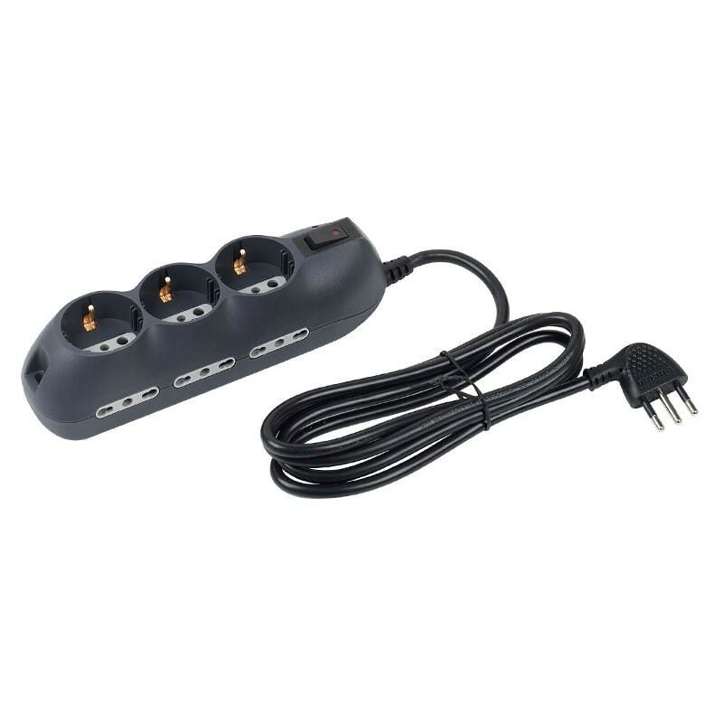 foto del prodotto bticino multipresa con slot 9 prese tedesche e 6 prese bipasso 10 16a interruttore antracite 3699gb