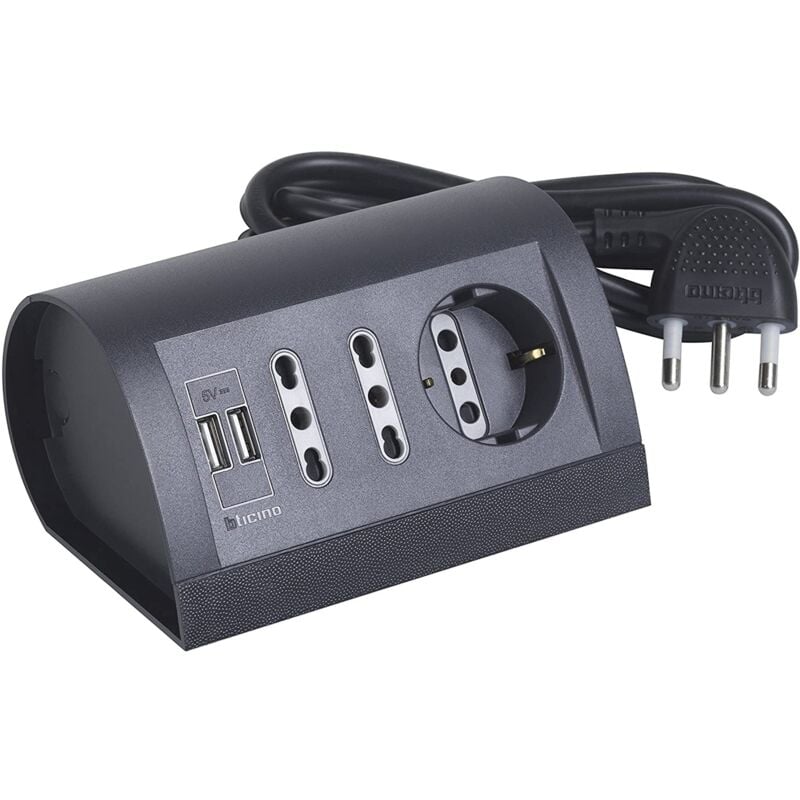 foto del prodotto bticino multipresa da scrivania con 2 prese usb, 1 presa schuko e 2 prese bipasso