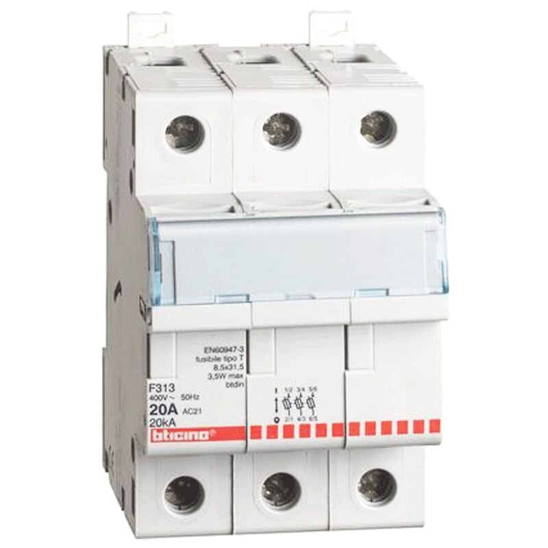 foto del prodotto bticino porta fusibile 3p 20a 3 moduli 8,5x31,5mm f313