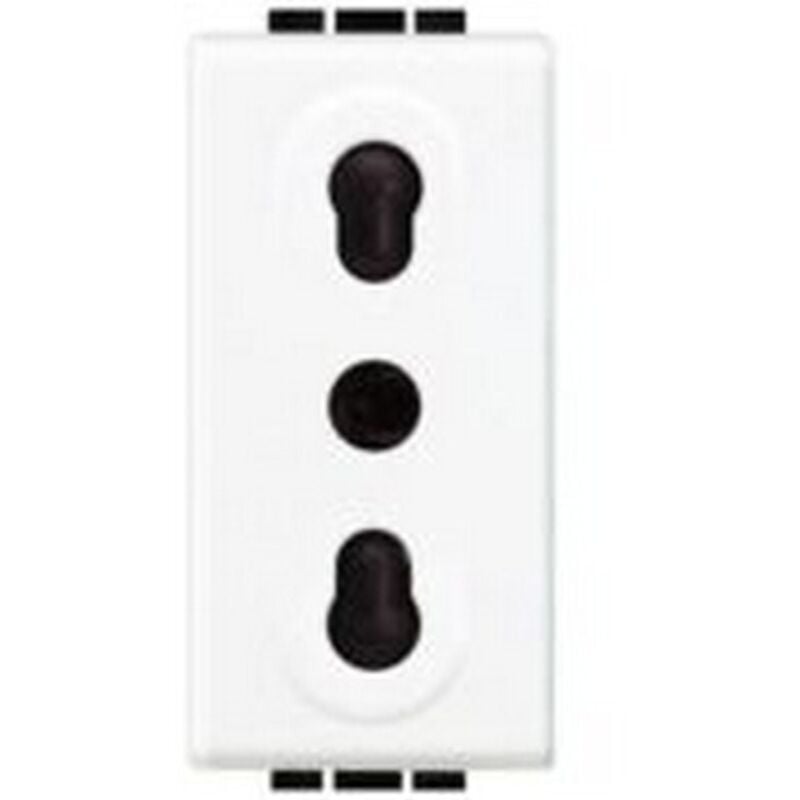 foto del prodotto bticino presa 2p t 10 16a 250 vac, bipasso interasse 19mm e 26mm, alveoli schermati, bianco