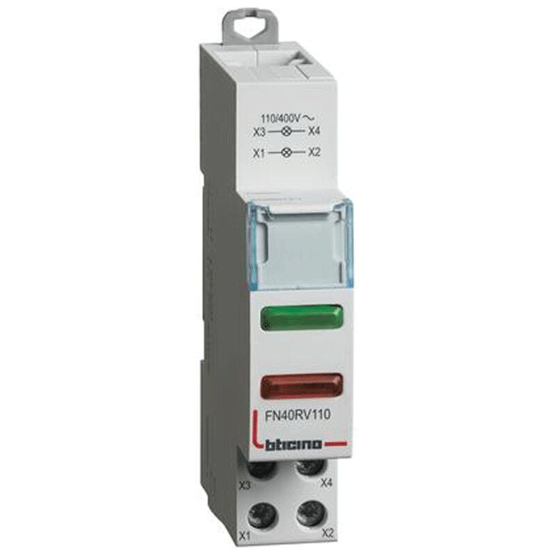 foto del prodotto bticino spia luminosa con led rosso verde 110 400 vac 1 modulo fn40rv110