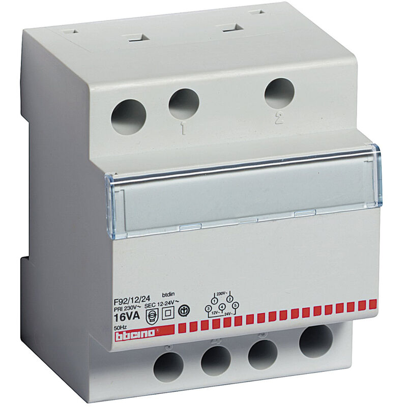 foto del prodotto bticino trasformatore di sicurezza monofase primario 230v secondario 12 24v 16va f92 12 24