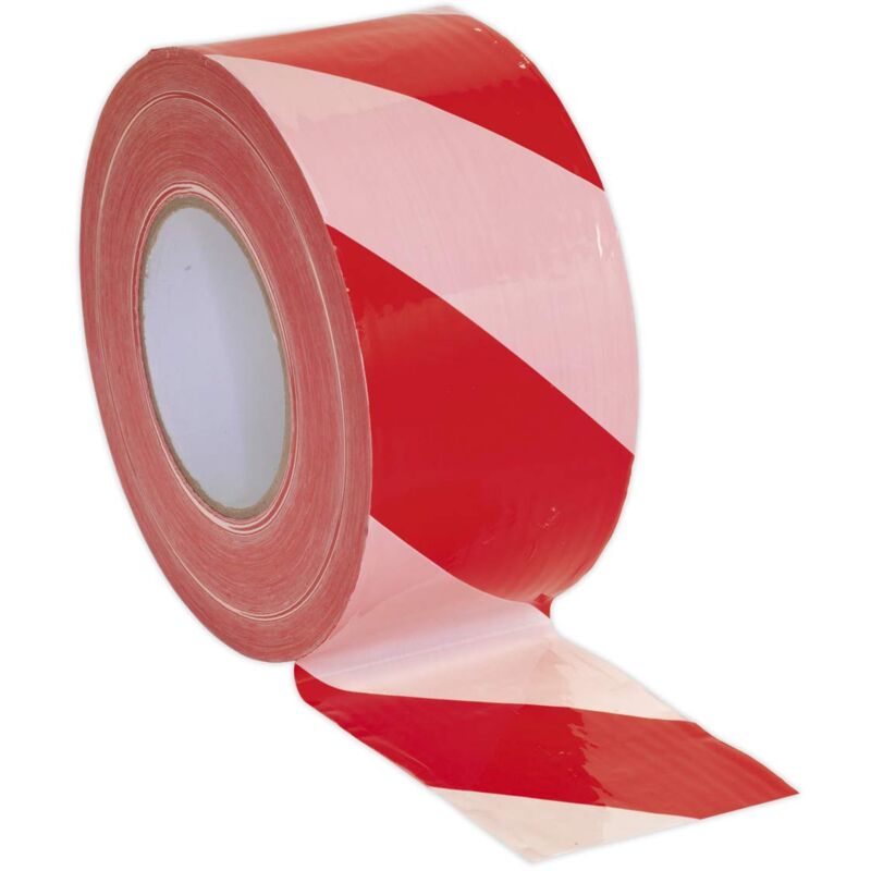 foto del prodotto btrw nastro non adesivo per barriera di pericolo, 80 mm x 100 m, rosso bianco sealey