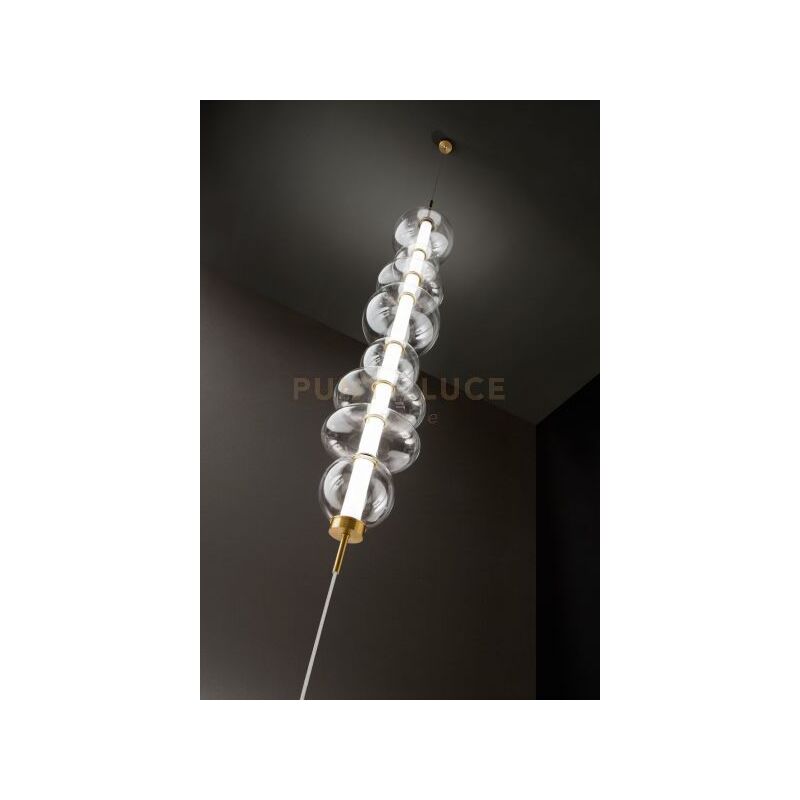 foto del prodotto bubbles piantana con struttura in metallo e alluminio brushed gold vetri trasparenti led 37w 3000k cri 80 220 240v 50 60hz 2960lm dimmerabile