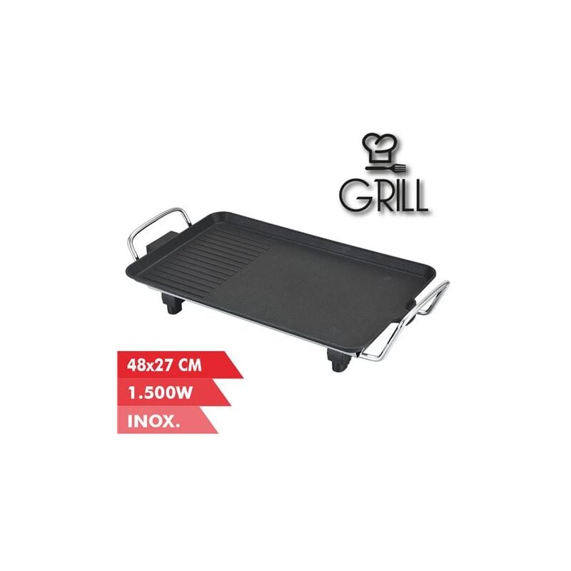 foto del prodotto buck muvip piastra elettrica 1500w 2 zone lisce e grill piastra antiaderente maniglie cool touch termostato estraibile superficie 48x27cm