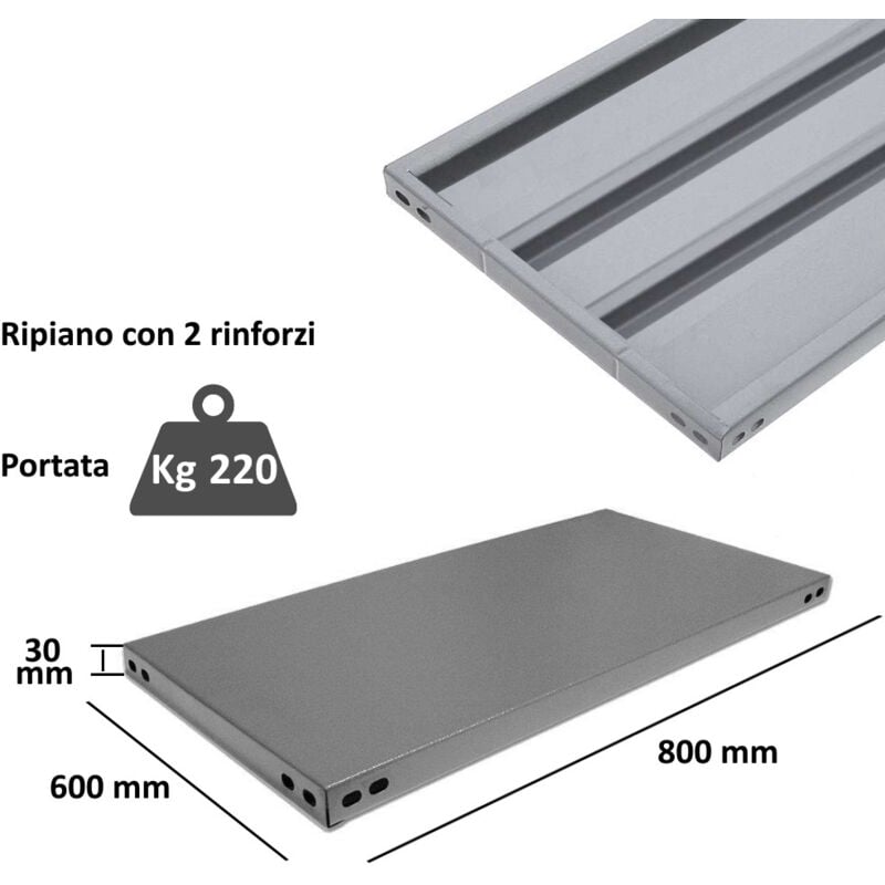 foto del prodotto bud scaffalatura in metallo componibile varie misure e portate tipo pesante con rinforzo componente ripiano cm 60x80 2 rinforzi