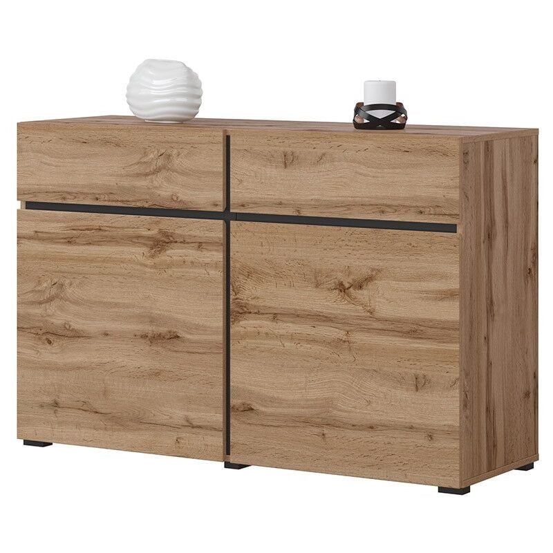 foto del prodotto buffet 120cm colori rovere e nero collezione havana. credenza di design con 2 porte e 2 cassetti.