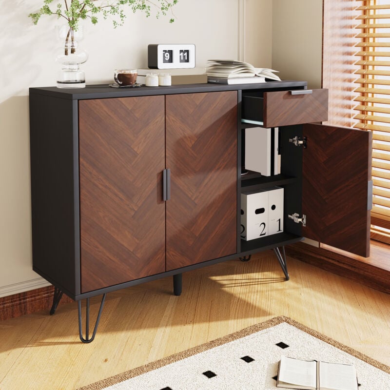 foto del prodotto buffet 90 x 30 x 71,5 cm, mobile da stoccaggio con cassetti e scaffali regolabili in altezza, nero