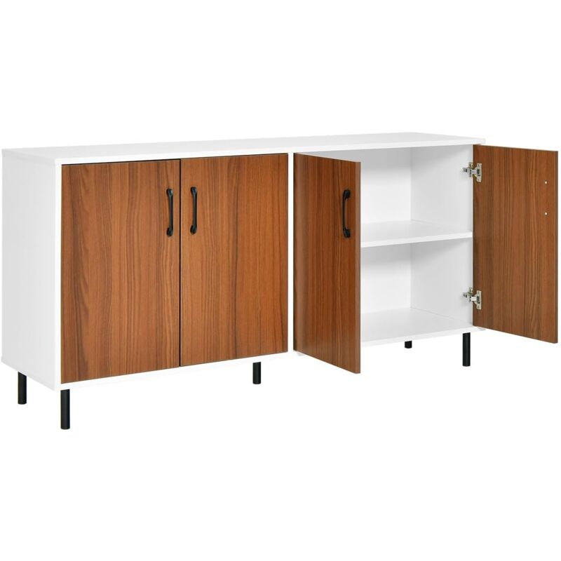 foto del prodotto buffet basso da sala da pranzo, armadio da cucina con 4 ante, piedini metallici, dispositivo anti ribaltamento, mobile portaoggetti stile moderno per