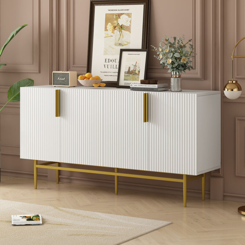 foto del prodotto buffet bianco, buffet saon, buffet sala da pranzo con 4 ante con maniglia in metallo dorato