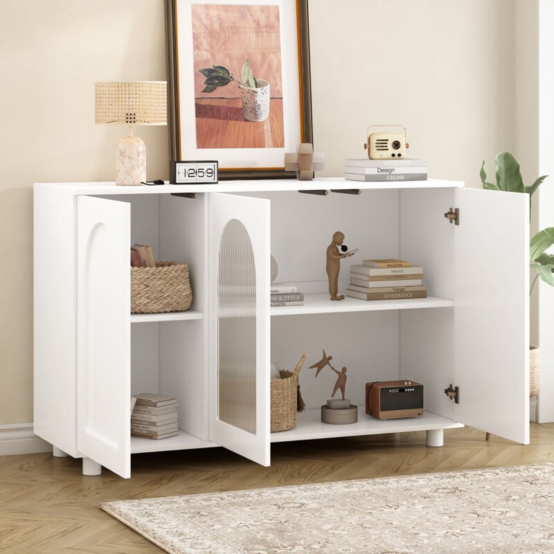 foto del prodotto buffet con 1 porta vetrata, mobile da stoccaggio, sala da pranzo cucina soggiorno, 120x40x78.5cm, bianco