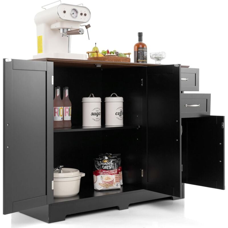 foto del prodotto buffet da cucina, mobile con 2 armadietti a porta, 2 cassetti, piano spazioso, mensola regolabile, mobile di stoccaggio moderno per soggiorno, sala