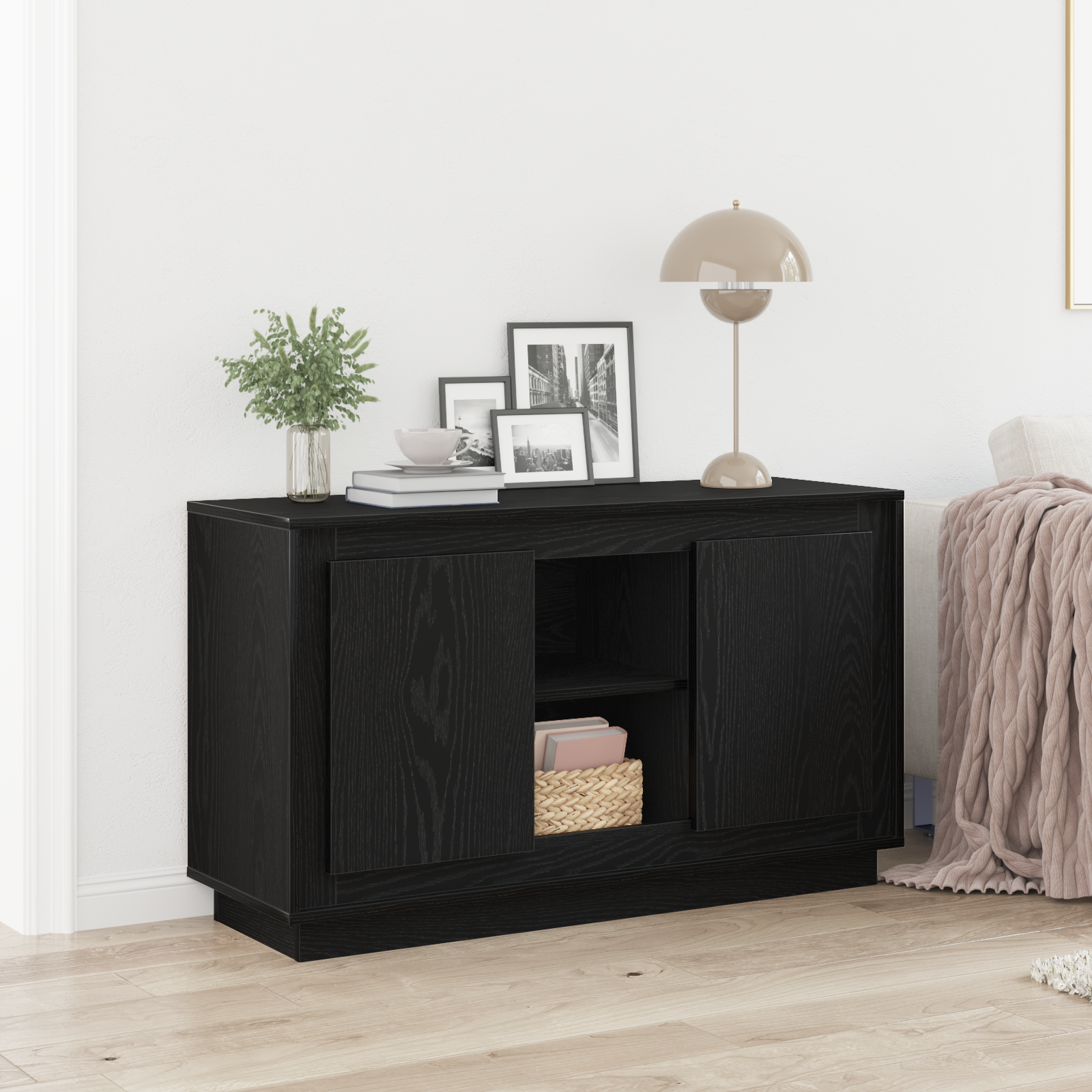 foto del prodotto buffet nero rovere 102x35x60 cm legno ingegnerizzato