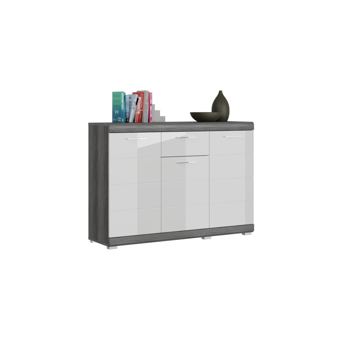foto del prodotto buffet scott 3 porte e 1 cassetto grigio scuro e bianco 120x85x37 cm
