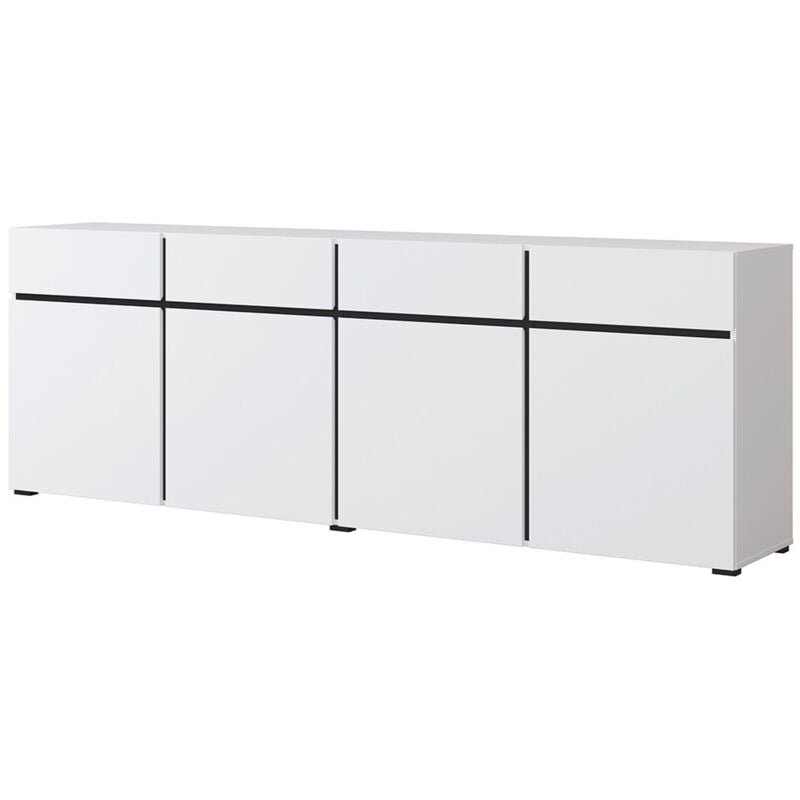 foto del prodotto buffet xl colori bianco e nero 225cm collezione havana. credenza di design con 4 porte e 4 cassetti.