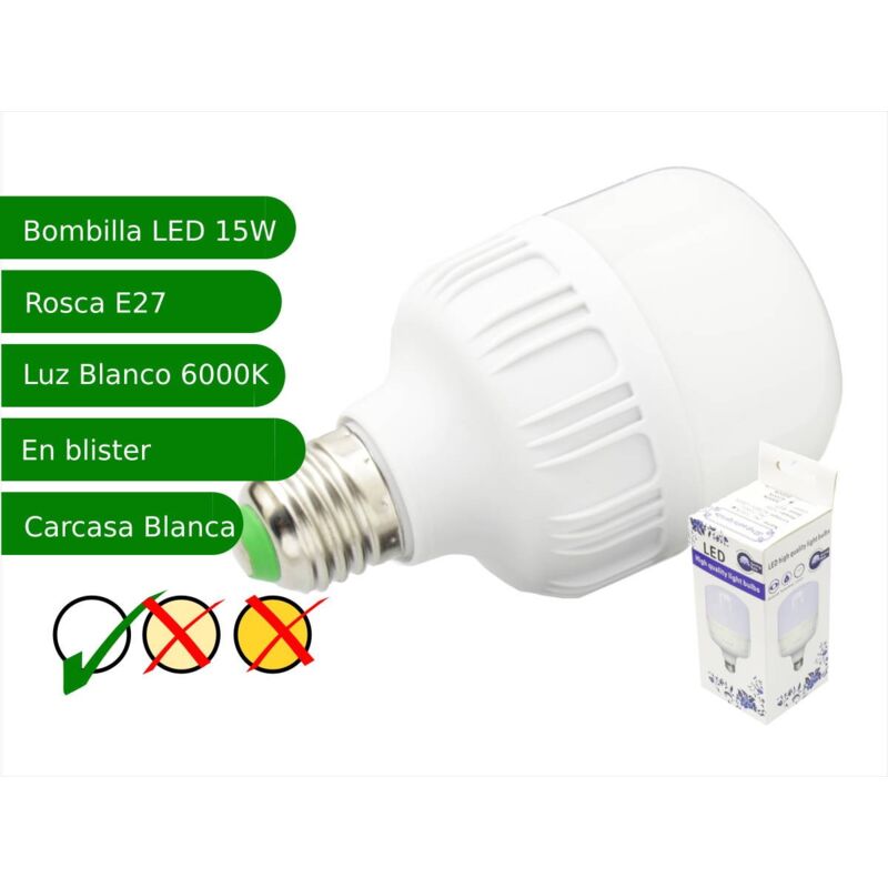 foto del prodotto bulb led 15w e27 luz 6000k burco bianco collo led e27 standard jandei
