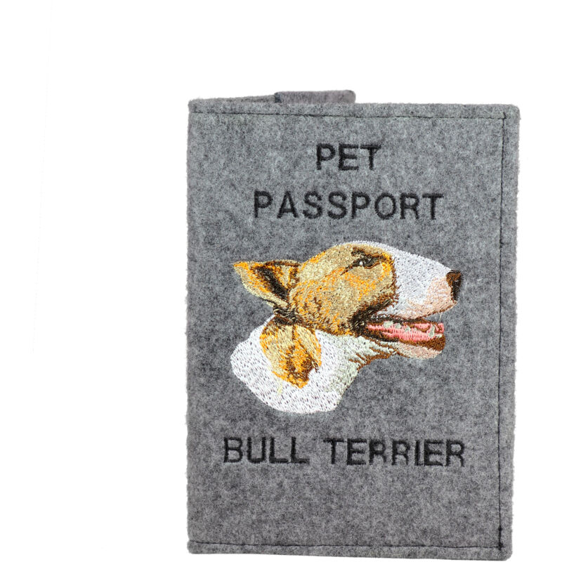 foto del prodotto bull terrier portapassaporto per cani, portadocumenti, regalo per viaggiatori di art dog