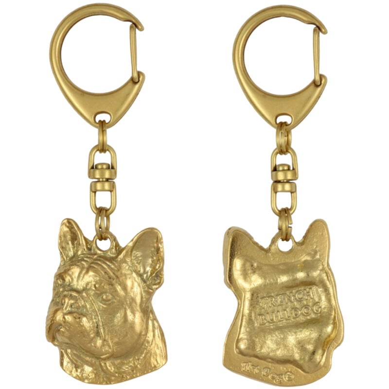 foto del prodotto bulldog francese ii portachiavi per cani placcato oro, decorazione per borsa, accessorio di lusso di art dog
