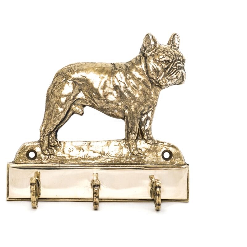 foto del prodotto bulldog francese portachiavi con cane, supporto in ottone per accessori per cani, elegante decorazione per corridoio di art dog
