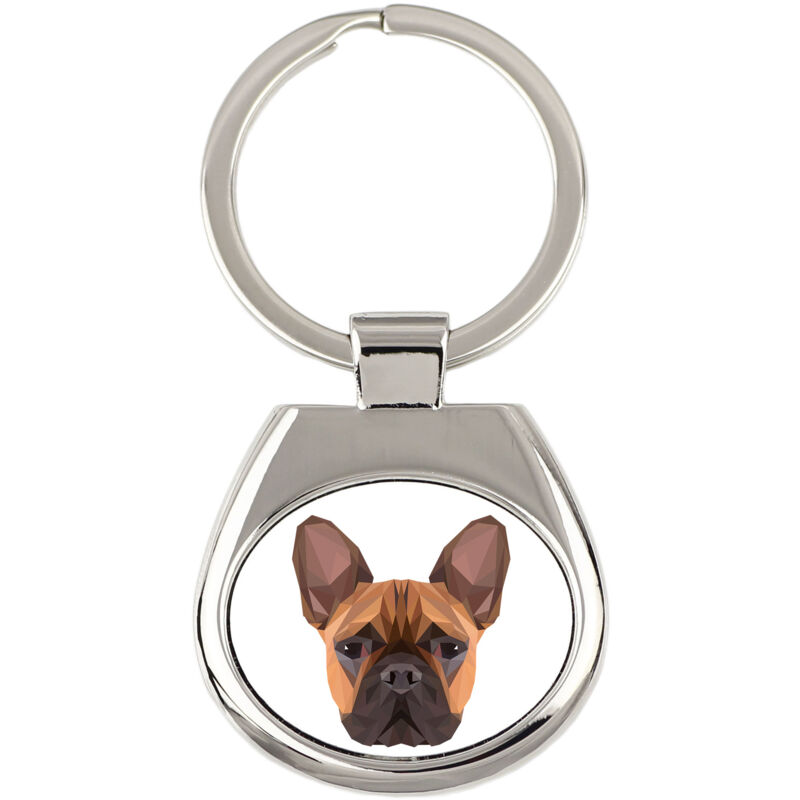 foto del prodotto bulldog francese portachiavi geometrico con foto e scritta art dog