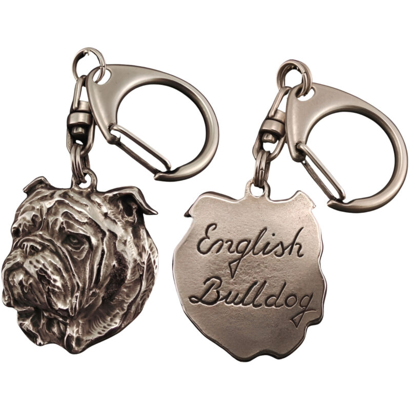 foto del prodotto bulldog inglese, bulldog i - portachiavi a forma di cane argentato in una scatola regalo, decorazione per borsa, ciondolo per zaino di art-dog