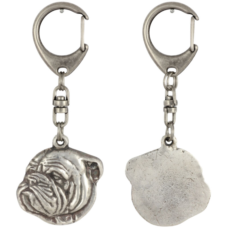 foto del prodotto bulldog inglese, bulldog iii portachiavi a forma di cane argentato in una scatola regalo, decorazione per borsa, ciondolo per zaino di art dog