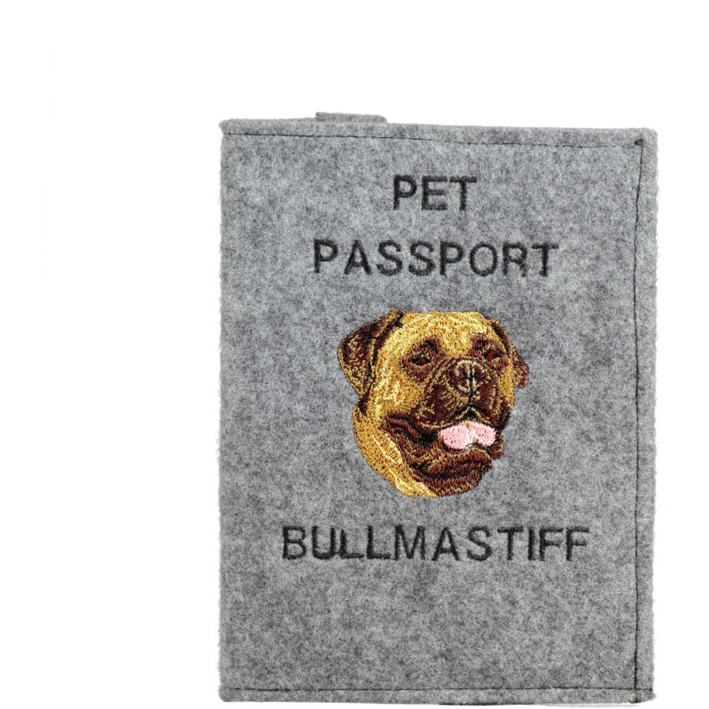 foto del prodotto bullmastiff, bulmastif portapassaporto per cani, portadocumenti, regalo per viaggiatori di art dog