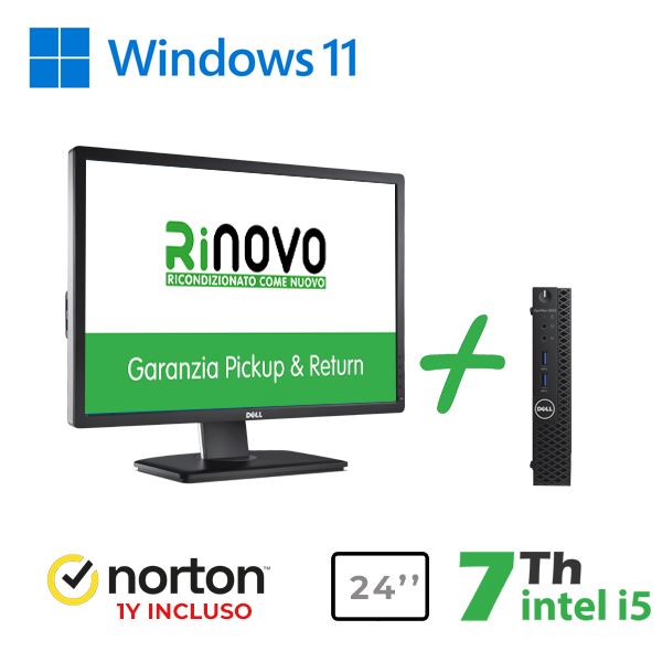 foto del prodotto bundle pc mini dell 3050-7050m intel core i5-7gen. + monitor dell 24"" u2412m + norton antivirus (rnbundle39) pick &amp; return
