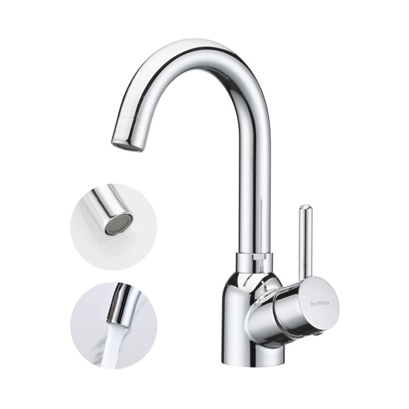 foto del prodotto bunthaus miscelatori monocomando lavabi alto rubinetto lavabo girevole a 360 miscelatore per lavabo in acciaio inossidabile rubinetti cromato per