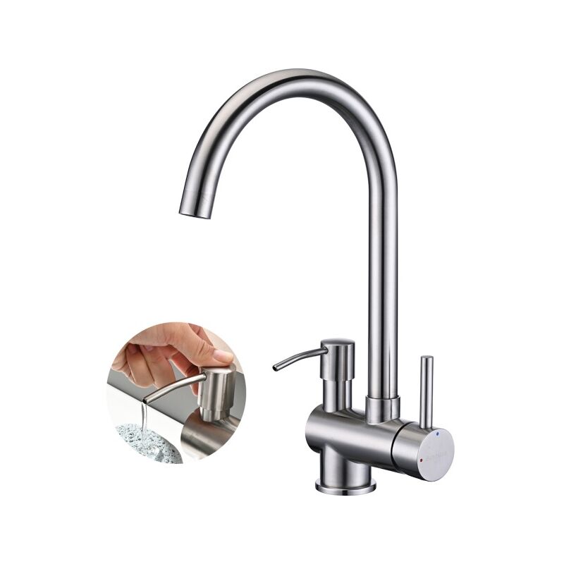 foto del prodotto bunthaus rubinetto da cucina con erogatore di sapone miscelatore da cucina girevole a 360 miscelatore per lavello in acciaio inossidabile