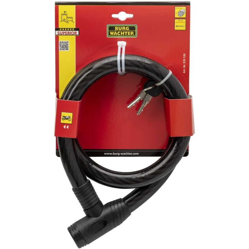 foto del prodotto burg wachter bloccacavo per bici 570 120 chiave, acciaio 25 mm, guaina in pvc