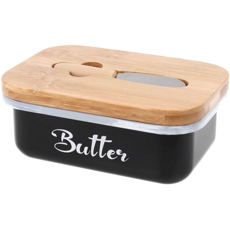 foto del prodotto burriera in acciaio con coltello da burro, nero e bianco, brunbeste bb-2671-de