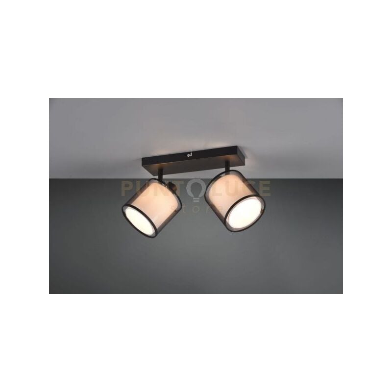 foto del prodotto burton barra 2 spots orientabili metallo nero paralume bianco e diffusore esterno traforato nero l. 33cm 2 luci attacco e14