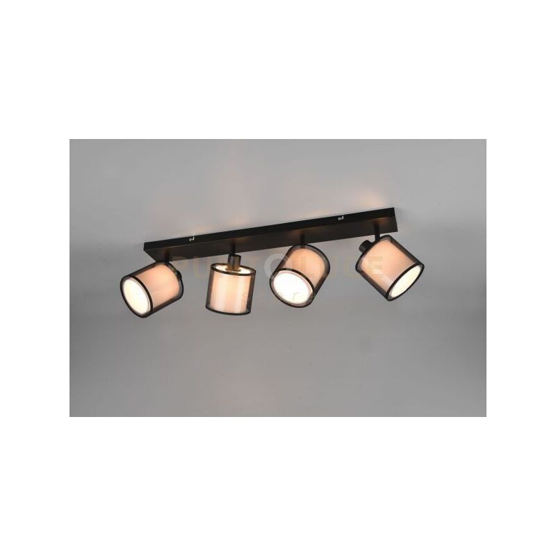 foto del prodotto burton barra 4 spots orientabili metallo nero paralume bianco e diffusore esterno traforato nero l. 72cm attacco e14