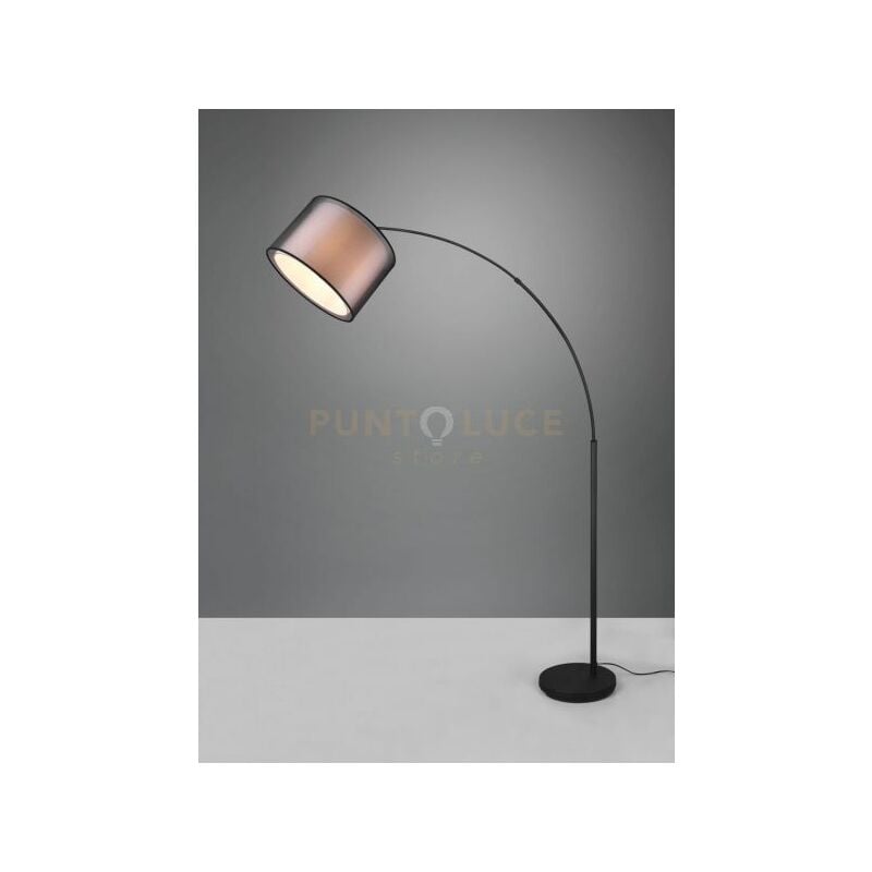 foto del prodotto burton piantana ad arco metallo nero paralume bianco e diffusore esterno traforato nero h. 171cm 1 luce attacco e27