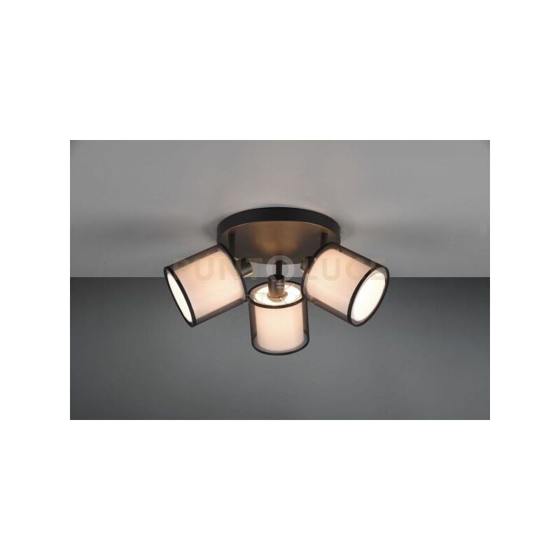 foto del prodotto burton plafoniera 3 spots orientabili metallo nero paralume bianco e diffusore esterno traforato nero d. 49cm 3 luci attacco e14
