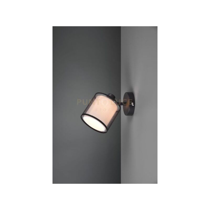 foto del prodotto burton spot singolo orientabile metallo nero paralume bianco e diffusore esterno traforato nero h. 19,5cm 1 luce attacco e14