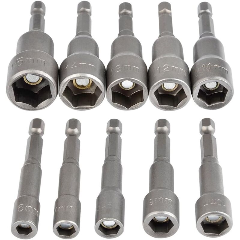 foto del prodotto bussola per avvitatore a percussione da 10 pezzi con bussola esagonale magnetica 6 15mm, set di chiavi a bussola esagonali magnetiche strumento