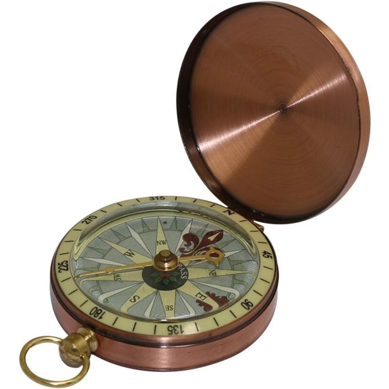 foto del prodotto bussola portatilecampeggioescursionismobussola tascabilenavigazioneorologio da tasca in bronzocatena pieghevolebussola multifunzionale