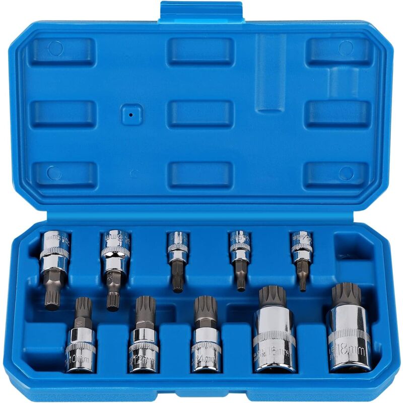 foto del prodotto bussola torx maschio da 1 2 , 1 4 , 3 8 , inserto torx a 12 punte m4 m5 m6 m8 m10 m12 m14 m16 m18, bussola a brugola con scatola